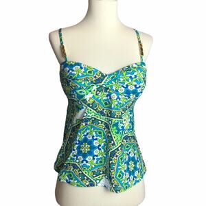 Jantzen Green Blue Paisley Swim Top Bikini 10